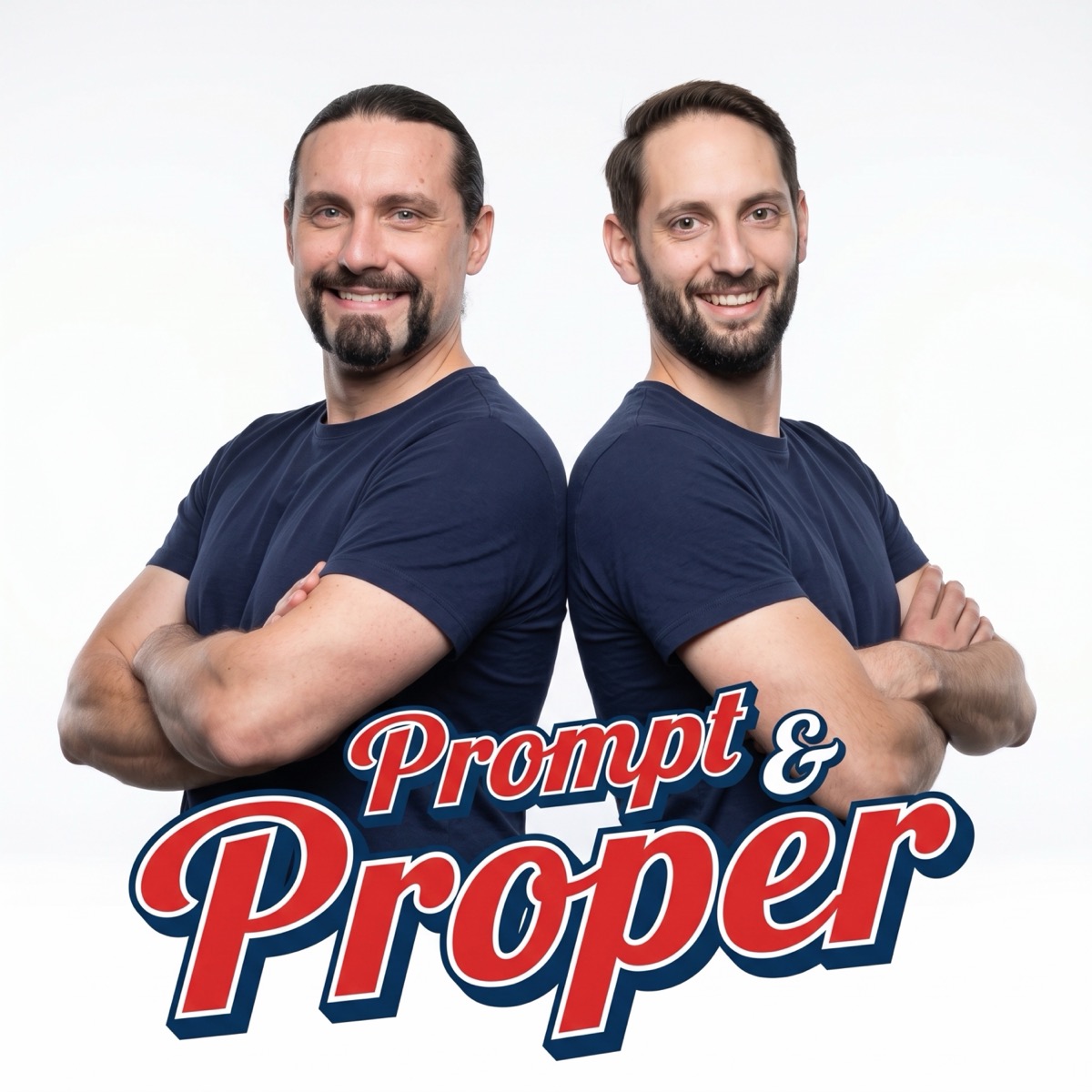 Cover von Prompt & Proper: die beiden Hosts im Retro-Sport-Look